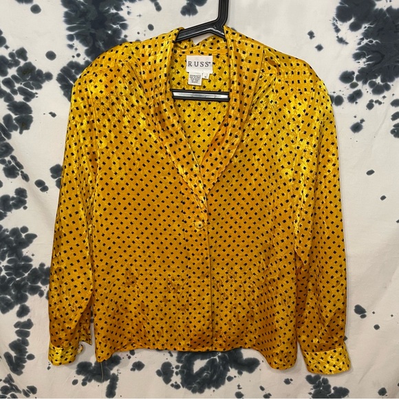 Vintage Russ Black/Yellow Long Sleeve Cheetah Print Blouse - Picture 1 of 5